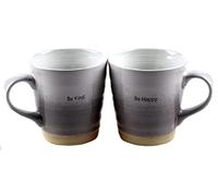 SiL Interiors Pottery Style Mugs - Grey/Black - Be Kind/Happy (Set Of 2)
