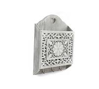 SiL Interiors Shabby Chic White Ornate Floral Wall Decoration With 3 Hooks - Key Holder