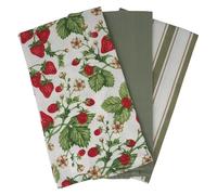 SiL Interiors Strawberry Tea Towels Green & White - Cotton Kitchen Towels - Set of 3