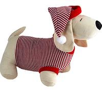 SiL Interiors White Dachshund Dog 30cm Door Stop - Christmas Striped Pjs And Hat