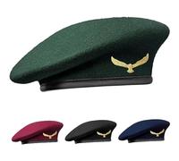 SILAK Traditional Army Style Cap with Metal Eagle Badge - Che Guevara Inspired, Woolen French Beret Hat for Men and Women, Green, One Size