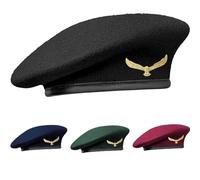 SILAK Traditional Army Style Cap with Metal Eagle Badge - Che Guevara Inspired, Woolen French Beret Hat for Men and Women, Black, One Size
