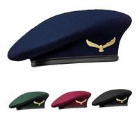 SILAK Traditional Army Style Cap with Metal Eagle Badge - Che Guevara Inspired, Woolen French Beret Hat for Men and Women, Blue, One Size