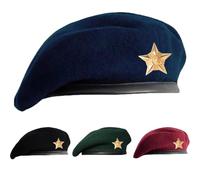 SILAK Traditional Army Style Cap with Metal Star Badge - Che Guevara Inspired, Woolen French Beret Hat for Men and Women, Blue, One size