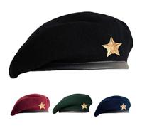 SILAK Traditional Army Style Cap with Metal Star Badge - Che Guevara Inspired, Woolen French Beret Hat for Men and Women, Black, One Size