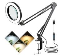 SILAMPDI Magnifying Glass with Light 10X Magnifying Lamp, 3 Color Modes Lighted Magnifying Glass, Black LED Magnifier Lamp with Clamp for Crafts Close Work, 15W, CRI 90