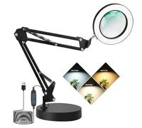 SILAMPDI Magnifying Glass with Light and Stand, 10X Magnifying Lamp, 3 Color Modes Lighted Magnifying Glass, 2-in-1 Black LED Lighted Desk Magnifier with Light for Crafts Close Work, 15W, CRI 90