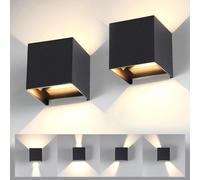 SILAMPDI Outdoor Wall Lights 12W 3000K Led Outdoor Lights Waterproof IP65 Outside Wall Lights Adjustable Beam Aluminum Black Indoor Wall Lamp Warm White for Garden Bathroom Bedroom Living Room 2pcs