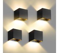 SILAMPDI Outdoor Wall Lights 12W Led Outdoor Lights Waterproof IP65 Outside Wall Lights Adjustable Beam Aluminum Black Indoor Wall Lamp 3000K Warm White for Garden Bathroom Bedroom Living Room 4pcs