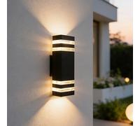 SILAMPDI Outdoor Wall Lights Mains Powered GU10 Outside Wall Lights IP65 Waterproof Up Down Lights Outdoor Black Aluminium External Light Wall Mounted for Garden,Courtyard, Balcony