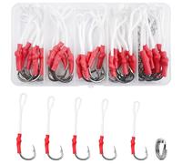 SILANON Fishing Assist Hooks Saltwater Jig Fishing Hooks Kit Jigging Assist Hooks with PE Line Dancing Stinger Jigging Hooks Butterfly Slow Pitch Jig Hooks Split Ring for Freshwater Saltwater