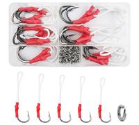 SILANON Fishing Assist Hooks Saltwater Jig Kit With PE Line Dancing Stinger Butterfly Slow Pitch Hooks Split Ring for Freshwater Saltwater