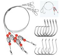 SILANON Pre-Rigged Carolina rig Saltwater Grouper Rig Egg Sinker Flounder Rigs with 10 Circle Hooks Steel Wire Leader for Catfish Snapper Flounder Halibut Redfish Surf Fishing Bottom Rig