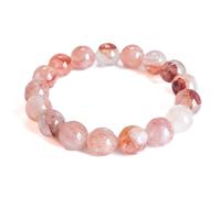 Silan's - Natural Light Red Aventurine Bracelet with Lucky Card Rose Red Crystal Stretch Gift for Women Adjustable Elastic Healing Jewelry, Una talla se ajusta a la mayoría, Crystal, Glass