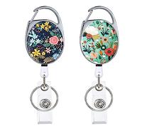 Silars Retractable Keyring with Flower Pattern, 2pcs Cute Retractable Lanyard Heavy-Duty Retractable Badge Holder, Retractable Keychain with 70cm Nylon Wire Rope, for Keys, ID Card