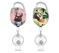 Silars Retractable Keyring with Sloth Pattern, 2pcs Cute Retractable Lanyard Heavy-Duty Retractable Badge Holder, Retractable Keychain with 65cm Steel Wire Rope, for Keys, ID Card (02)