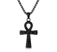 SILBAZ Ankh Cross Necklace for Men Stainless Steel Cross Pendant Egyptian Ankh Black Cross Necklace Religious Jewelry Gifts for Fathers Sons