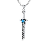 SILBAZ Broken Sword Necklace for Men Copper Knight Sword Pendant with Turquoise Viking Warrior Sword Jewelry Birthday Christmas Gift for Father Boyfriend