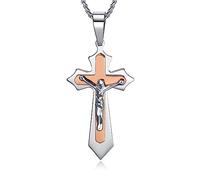SILBAZ Cross Necklace for Men 316L Stainless Steel Crucifix Pendant Religious Jewelry Valentine's Day Father's Day Gift for Dad Boyfriend (Chain 24 inches), Stainless Steel, No Gemstone