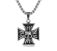 SILBAZ Cross Necklace for Men Catholic Cross Jesus Christ Pendant Necklaces Crucifix Chain Religious Jewelry Gifts for Boyfriend, Stainless Steel, base