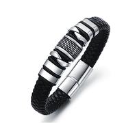 SILBAZ Mens Crucifix Braid Bracelet Cross Leather Cuff Bangle Bracelet with Stainless Steel Clasp Wristband Jewerly Birthday Gifts for Dad Husband Boyfriend Brother Son, 7 UK, Leather, no gemstone