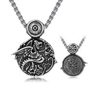 SILBAZ Men's Viking Necklace Stainless Steel Viking Nordic Compass/Celtic Knot/Spear Tip/Baltagram/David Star/Fish Hook/Viking Rune/Trident/Anchor/Moon Charm Jewelry, 29.4mm*24.1mm, Stainless Steel