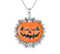 SILBAZ Pumpkin Necklace for Men Halloween Pumpkin Devil Pendant Vintage Pumpkin Jewelry Birthday Gifts for Brother Boyfriends