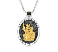 SILBAZ St Christopher Necklace for Men Saint Christopher Pendant Oval Medal Jewelry Valentine's Day Father's Day Gifts for Dad Boyfriends (Chain 24 inches)