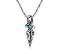 SILBAZ Sword Necklace for Men Dagger Necklace Sword Pendant with Green Turquoise and Snake Gifts for Women Father Brother Boyfriend Stainless Steel