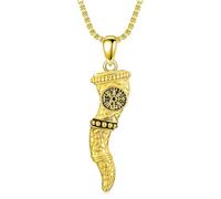 SILBAZ Viking Horn Necklace for Men Copper Norse Horn Compass Pendant Viking Horn Protection Amulet Jewelry Christmas Birthday Gift for Brother Boyfriend
