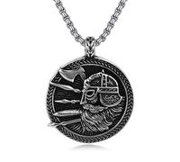 SILBAZ Viking Odin Portrait Necklace Viking Odin Portrait Weapon Pendant Necklace Gothic Amulet Men's Viking Style Jewelry Gifts for Men