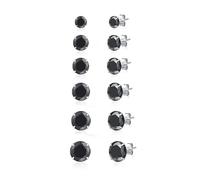 SILBERTALE 6 pairs 925 sterling silver black cubic zirconia stud earrings set, 3-8 mm, for men and women