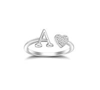 SILBERTALE 925 Sterling Silver Heart Shaped Letter Ring, Adjustable Size 52 to 58, Initial A-Z, Individual Fashion Jewellery with Gift Box, Verstellbarer Größe 52 bis 58, Sterling Silver