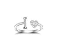 SILBERTALE 925 Sterling Silver Heart Shaped Letter Ring, Adjustable Size 52 to 58, Initial A-Z, Individual Fashion Jewellery with Gift Box, Verstellbarer Größe 52 bis 58