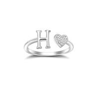SILBERTALE 925 Sterling Silver Heart Shaped Letter Ring, Adjustable Size 52 to 58, Initial A-Z, Individual Fashion Jewellery with Gift Box, Verstellbarer Größe 52 bis 58