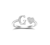 SILBERTALE 925 Sterling Silver Heart Shaped Letter Ring, Adjustable Size 52 to 58, Initial A-Z, Individual Fashion Jewellery with Gift Box, Verstellbarer Größe 52 bis 58