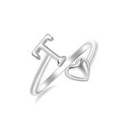 SILBERTALE 925 Sterling Silver Initial Rings A-Z Letter Ring for Women Adjustable Heart Stackable Promise Thumb Rings Fashion Jewellery with Gift Box
