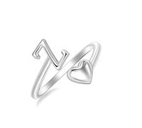 SILBERTALE 925 Sterling Silver Initial Rings A-Z Letter Ring for Women Adjustable Heart Stackable Promise Thumb Rings Fashion Jewellery with Gift Box