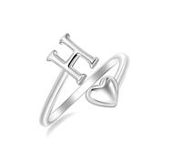 SILBERTALE 925 Sterling Silver Initial Rings A-Z Letter Ring for Women Adjustable Heart Stackable Promise Thumb Rings Fashion Jewellery with Gift Box