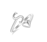SILBERTALE 925 Sterling Silver Initial Rings A-Z Letter Ring for Women Adjustable Heart Stackable Promise Thumb Rings Fashion Jewellery with Gift Box