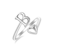 SILBERTALE 925 Sterling Silver Initial Rings A-Z Letter Ring for Women Adjustable Heart Stackable Promise Thumb Rings Fashion Jewellery with Gift Box