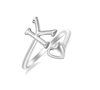 SILBERTALE 925 Sterling Silver Initial Rings A-Z Letter Ring for Women Adjustable Heart Stackable Promise Thumb Rings Fashion Jewellery with Gift Box