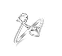 SILBERTALE 925 Sterling Silver Initial Rings A-Z Letter Ring for Women Adjustable Heart Stackable Promise Thumb Rings Fashion Jewellery with Gift Box