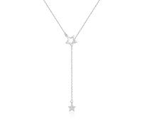 SILBERTALE 925 Sterling Silver Star Y Necklace Cubic Zirconia Long Drop Adjustable Y Chain 40-50cm Dangling Necklace for Women