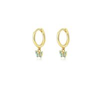 Silbertale 925 Sterling Silver Tiny Butterfly Blue Cubic Zircon Dangle Hoop Earrings Cartilage and Helix Hoop Hinged Sleeper with Charms For the Women
