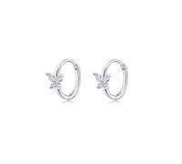 Silbertale 925 Sterling Silver Tiny Butterfly Cubic Zircon 10mm Hoop Earrings Cartilage and Helix Hoop Hinged Sleeper with Charms For the Women