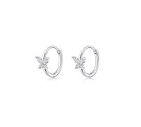 Silbertale 925 Sterling Silver Tiny Butterfly Cubic Zircon 8mm Hoop Earrings Cartilage and Helix Hoop Hinged Sleeper with Charms For the Women