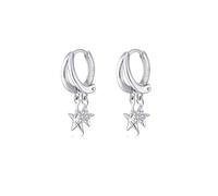 Silbertale 925 Sterling Silver Tiny Cubic Zircon Star Dangle Hoop Earrings Cartilage and Helix Hoop Hinged Sleeper with Charms For the Women