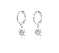 Silbertale 925 Sterling Silver Tiny Cubic Zircon Starburst Dangle Hoop Earrings Cartilage and Helix Hoop Hinged Sleeper with Charms For the Women