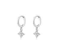 Silbertale 925 Sterling Silver Tiny Four-leaf Clover Cubic Zircon Dangle Hoop Earrings Cartilage and Helix Hoop Hinged Sleeper with Charms For the Women